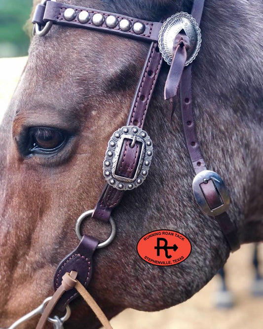 Short Cheek Browband Ring Headstall with Slotted Mesa Conchos