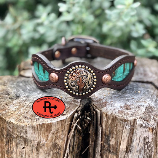 14"-17" Dog Collar Inlaid with Copper/Turquoise Croc