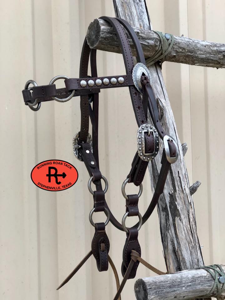 Browband Standard Size Ring Headstall with Slotted Mesa Concho