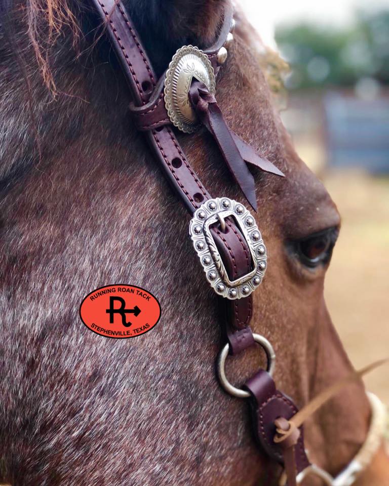 Short Cheek Single Ear Ring Headstall with Slotted Mesa Concho