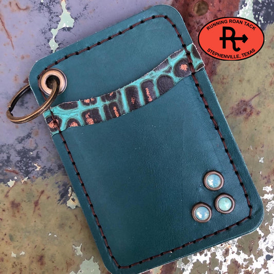 Copper Tipped Turquoise Croc Card Holder Wallet