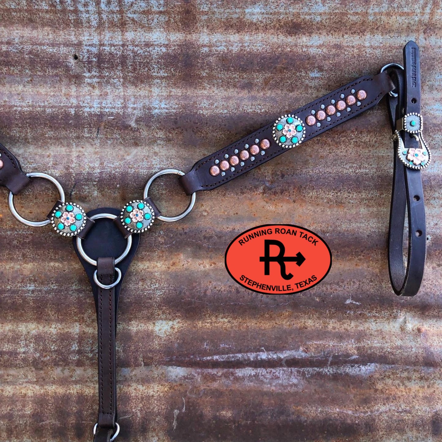 Ring Breast Collar with German Silver Copper Flower Conchos