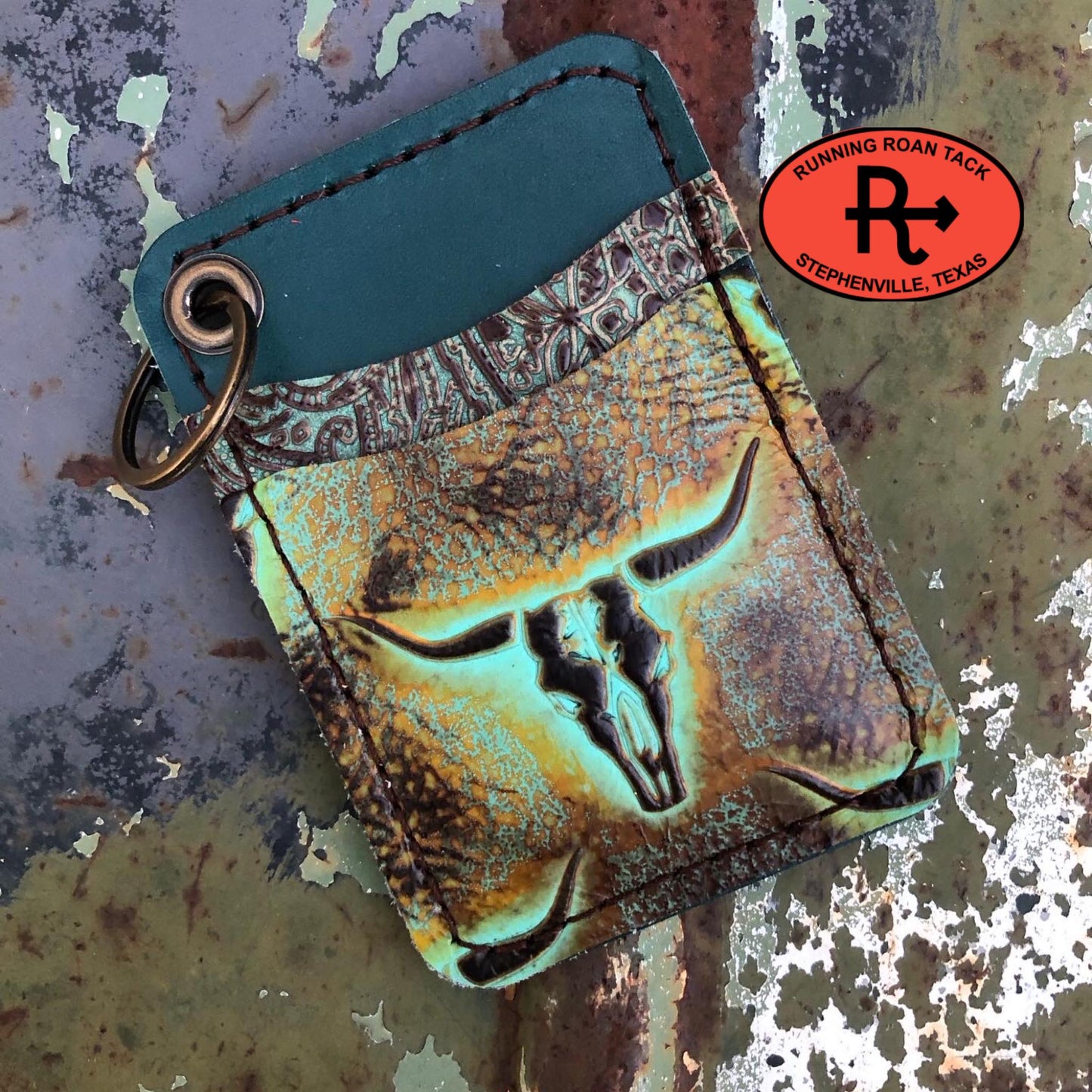 Mint Longhorn Card Holder Wallet