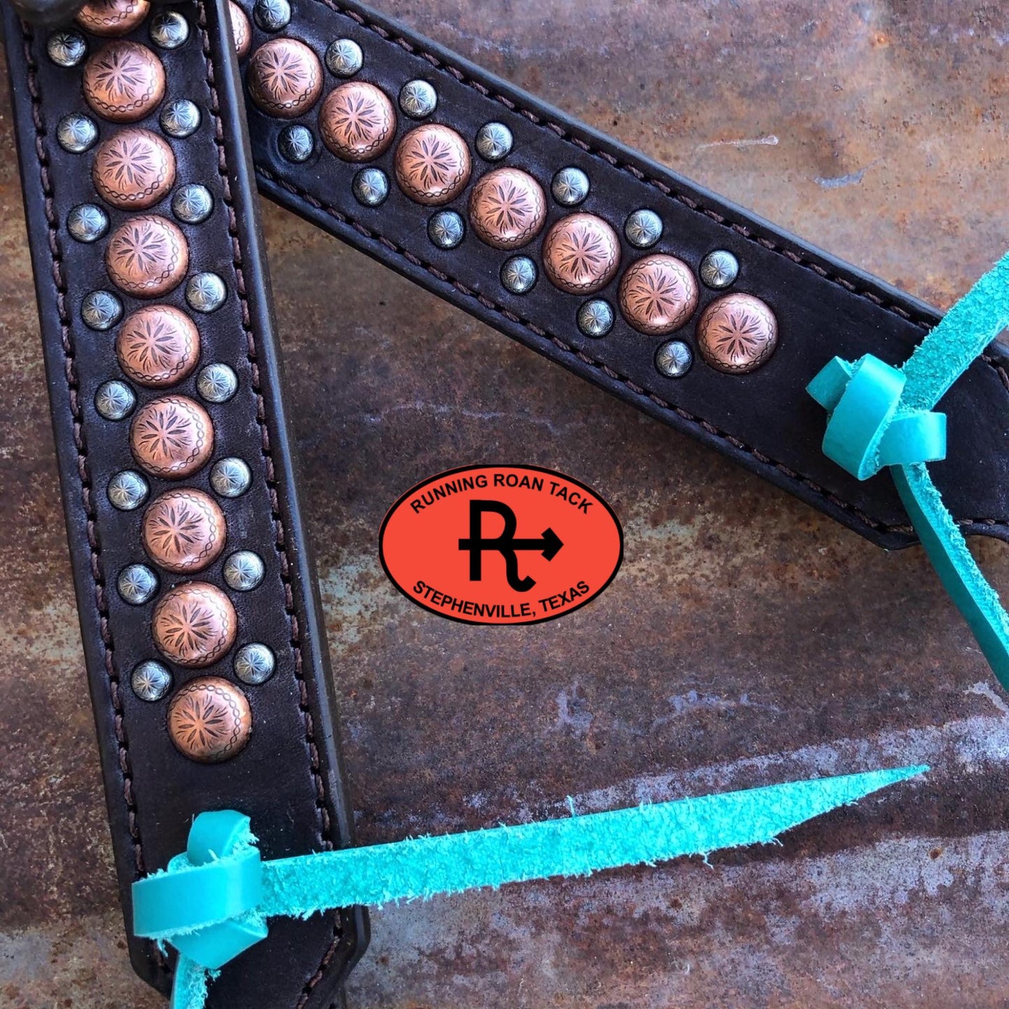 Single Ear Standard Size Headstall with German Silver Copper Flower Conchos