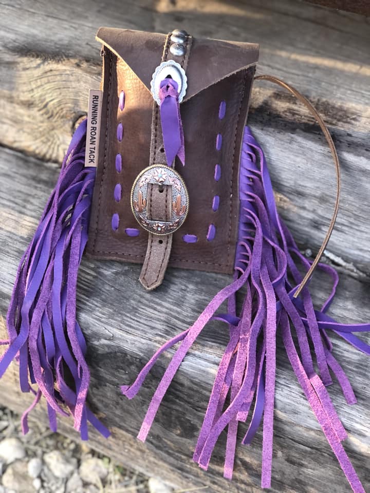 Purple Pop Stitch with Purple Fringe Mini Saddle Bag for Phone, Keys, Roping Powder, etc