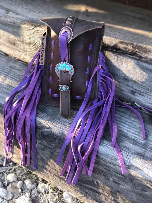 Purple Pop Stitch with Purple Fringe Mini Saddle Bag for Phone, Keys, Roping Powder, etc 2