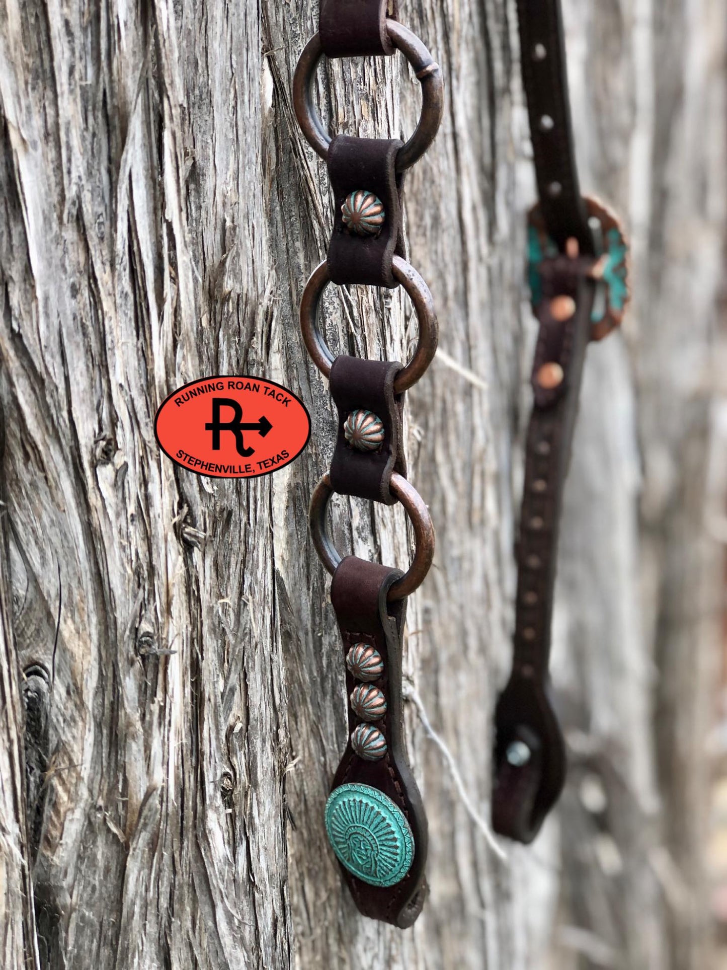 Single Ear Ring Headstall with Copper Patina Dots and Hardware 38"-42"