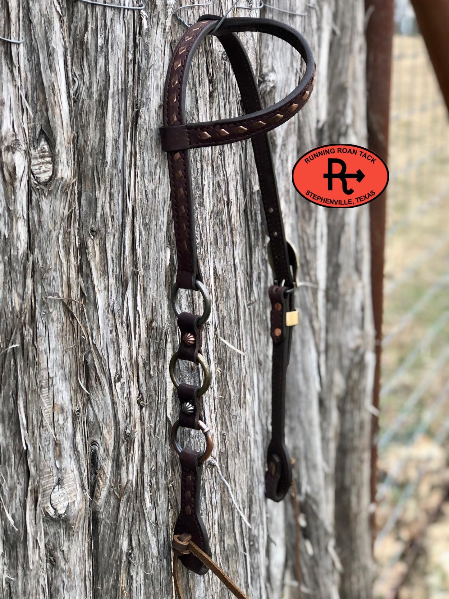 Single Ear Ring Headstall with Bronze Buckstitch and German Silver Hardware 38"-42"