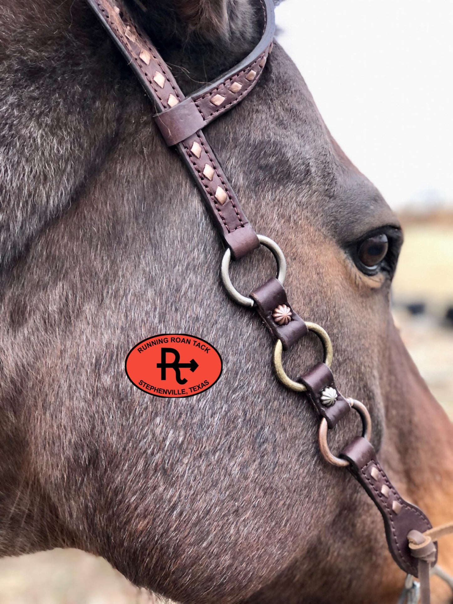 Single Ear Ring Headstall with Bronze Buckstitch and German Silver Hardware 38"-42"