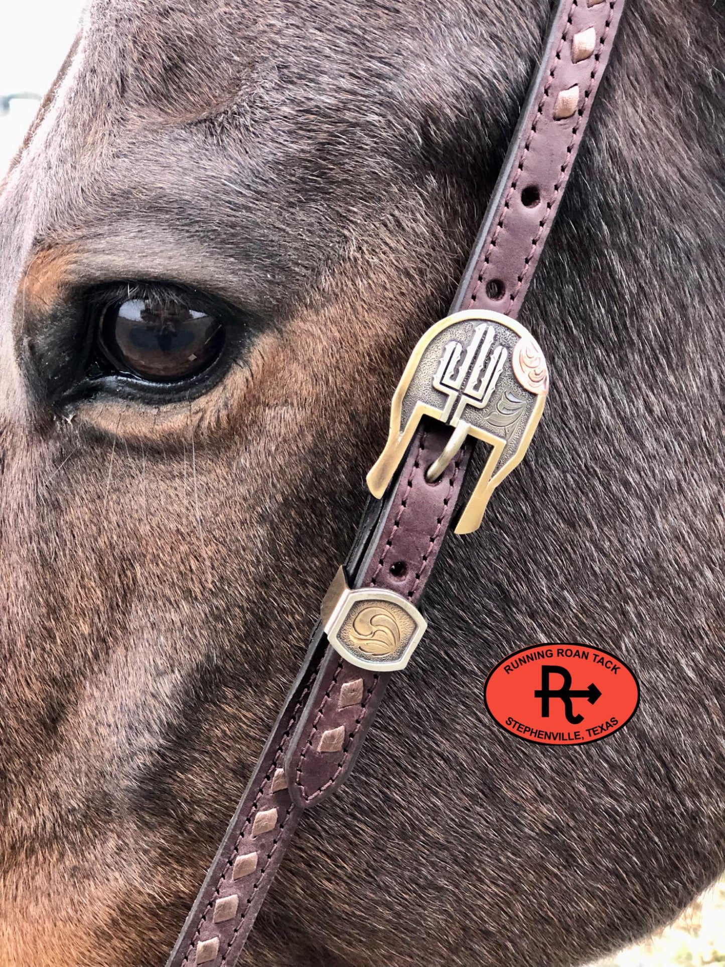 Single Ear Ring Headstall with Bronze Buckstitch and German Silver Hardware 38"-42"