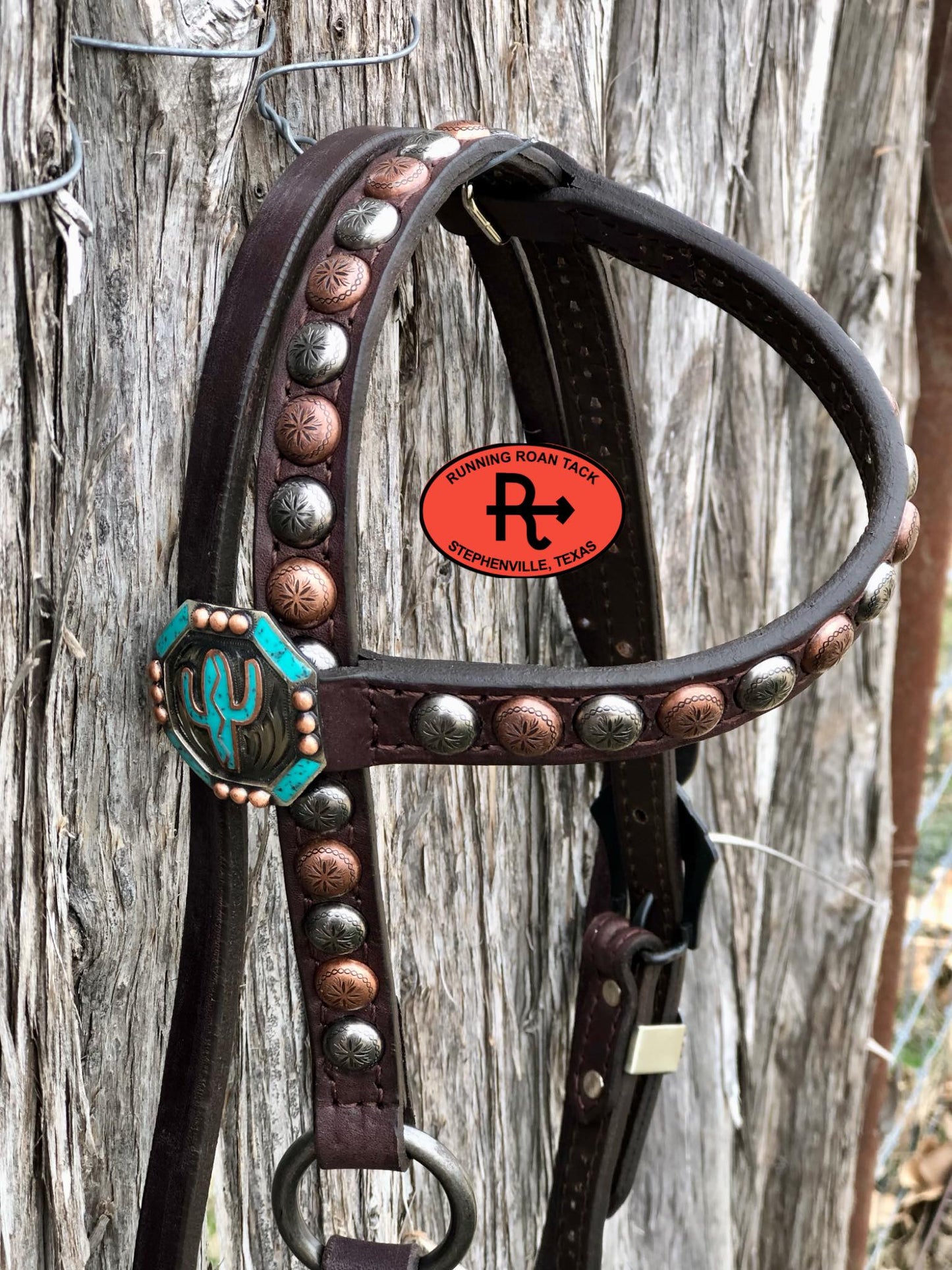 Single Ear with Throatlatch Ring Headstall with and German Silver Cactus Hardware 36"-40"