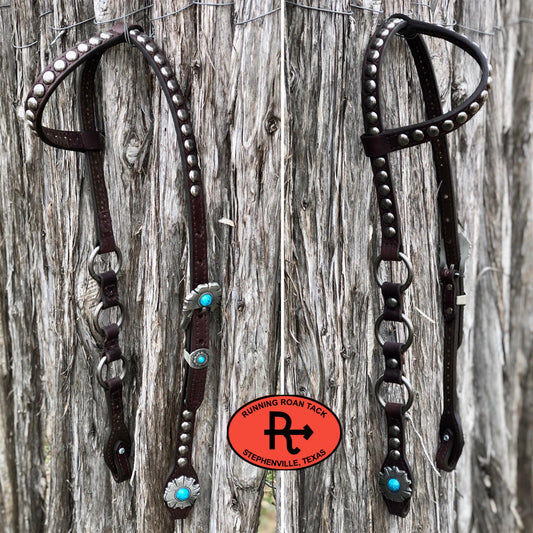 Single Ear Ring Headstall with Turquoise Flower Hardware 39"-43"