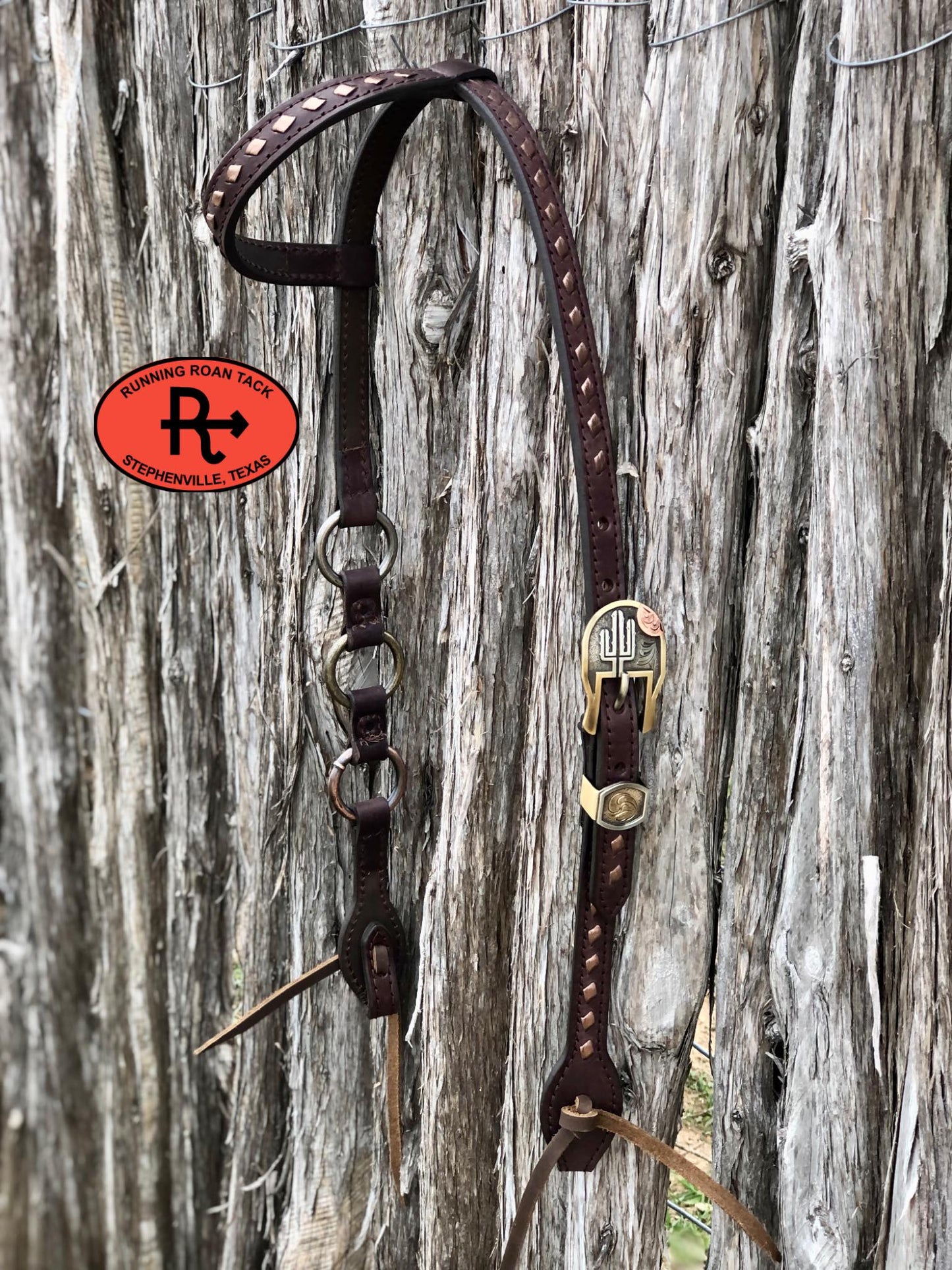 Single Ear Ring Headstall with Bronze Buckstitch and German Silver Hardware 38"-42"