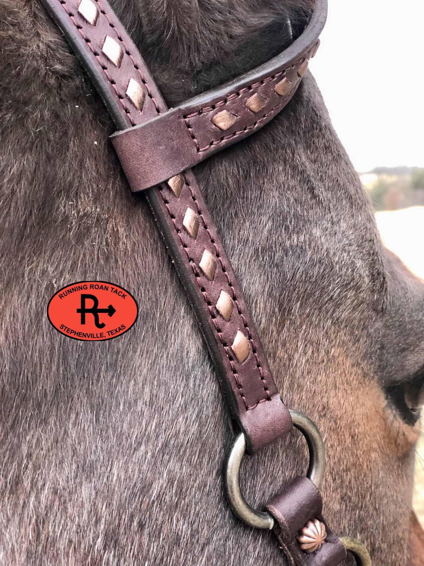 Single Ear Ring Headstall with Bronze Buckstitch and German Silver Hardware 38"-42"