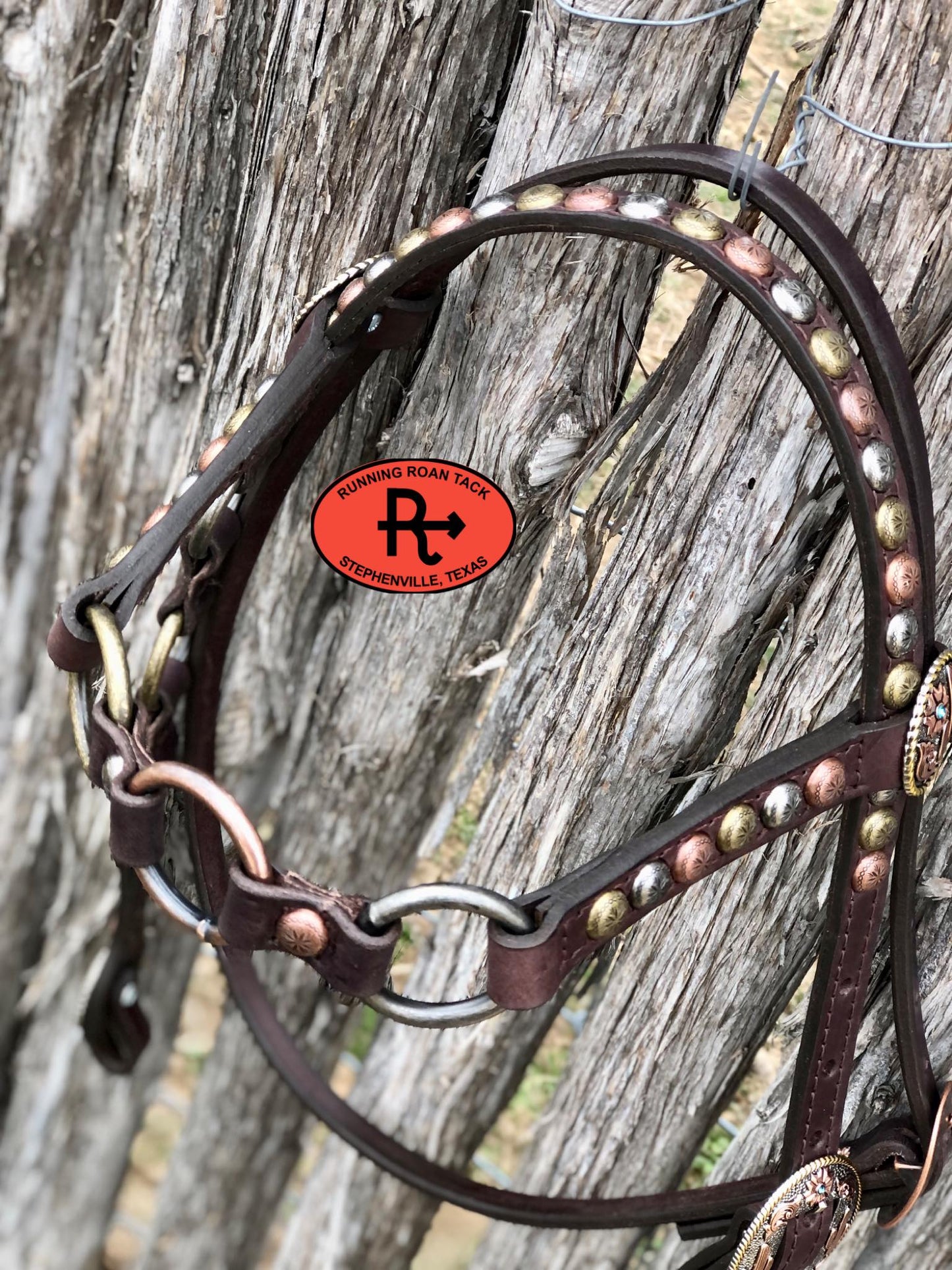 Browband Ring Headstall with Multicolor Dots and Tricolor Desert Hardware 36"-40"