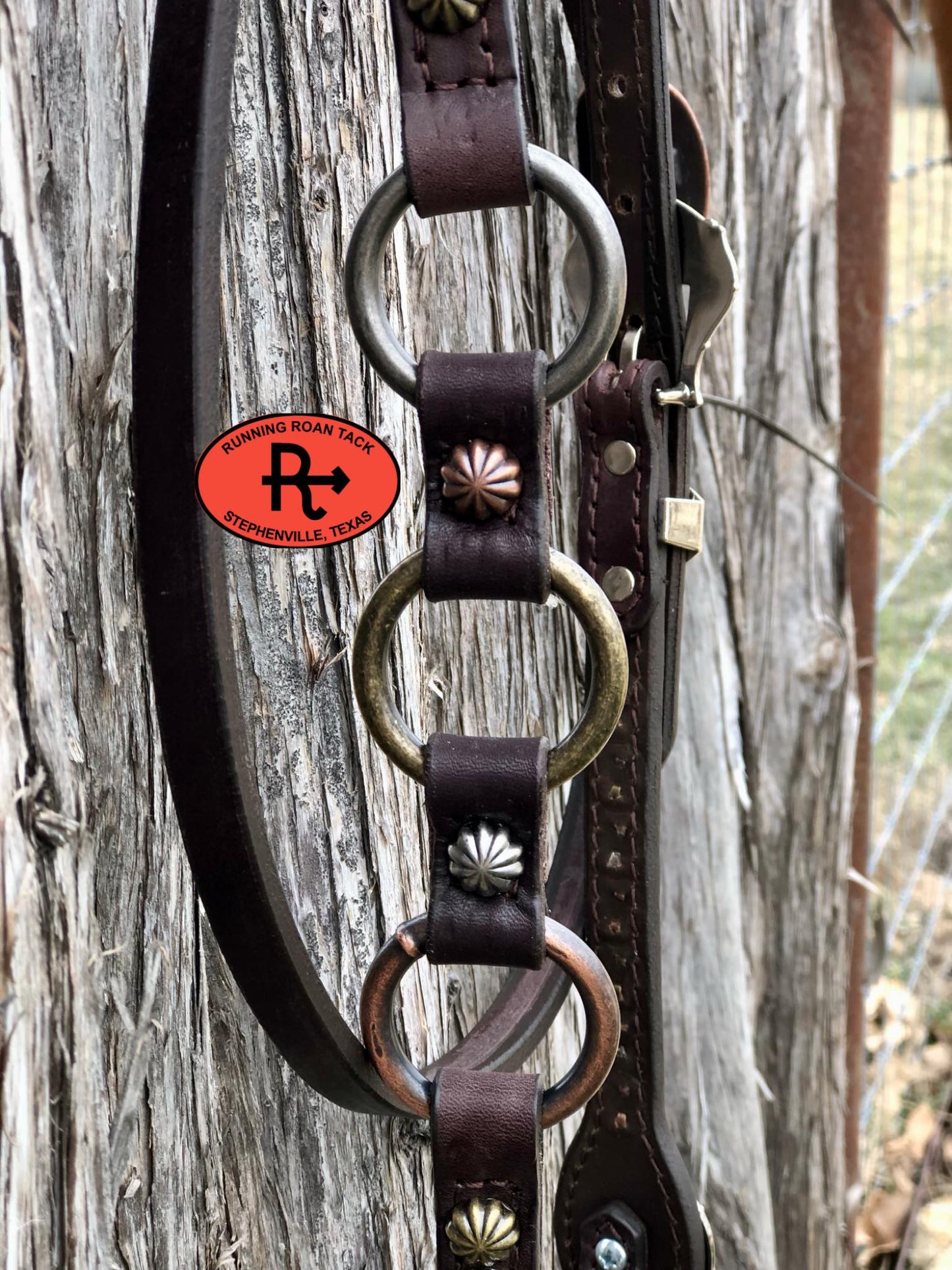 Single Ear with Throatlatch Ring Headstall with and Tricolor Flower Hardware 38"-42"