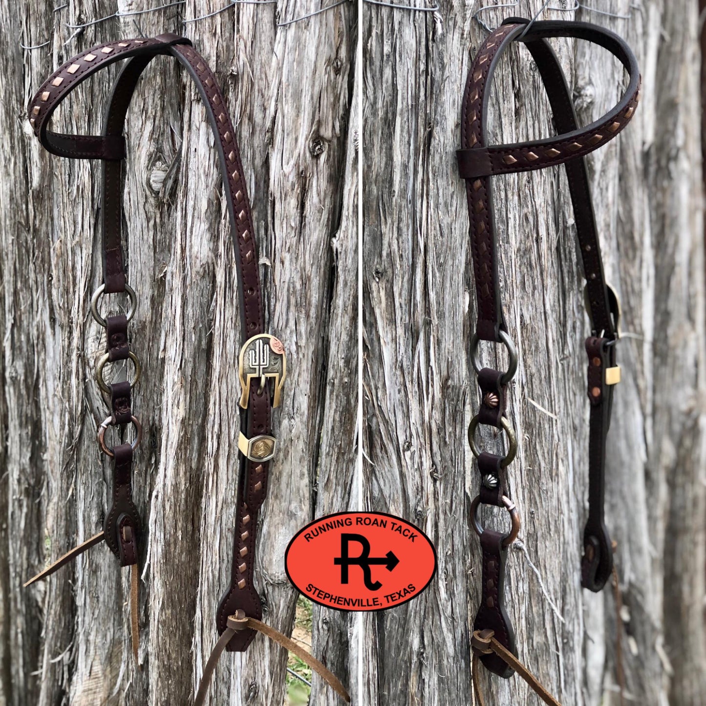 Single Ear Ring Headstall with Bronze Buckstitch and German Silver Hardware 38"-42"