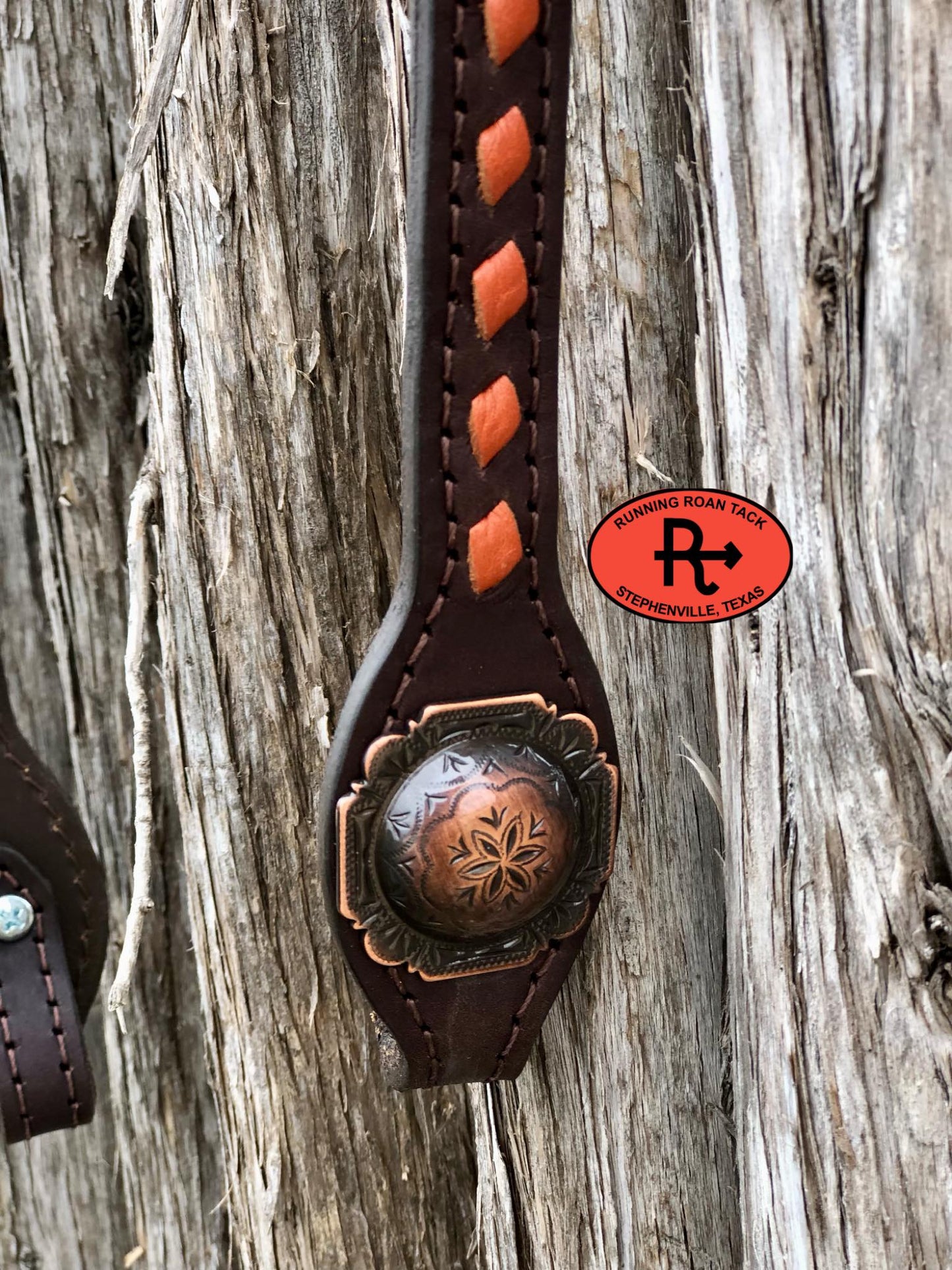 Single Ear Ring Headstall with Whisky Buckstitch and Copper Hardware 38"-42"