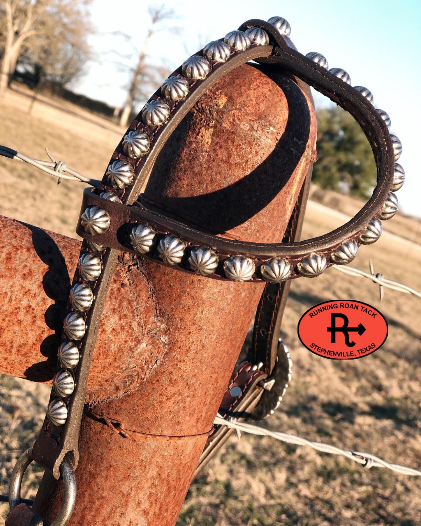 Single Ear Ring Headstall with Antique Silver Parachute Dots and Hardware 38"-42"