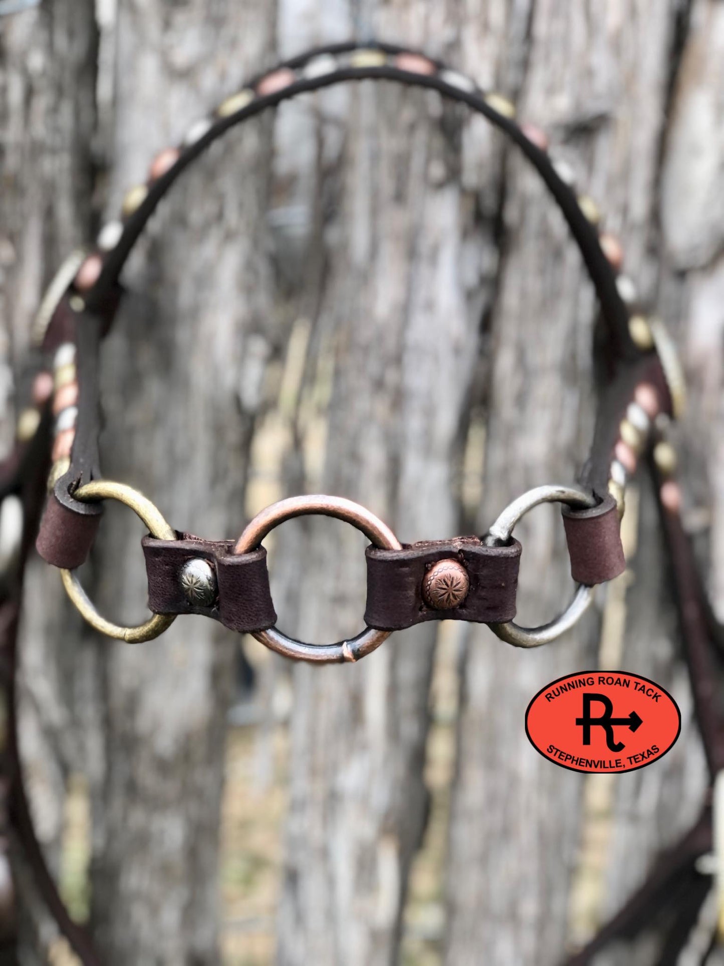 Browband Ring Headstall with Multicolor Dots and Tricolor Desert Hardware 36"-40"