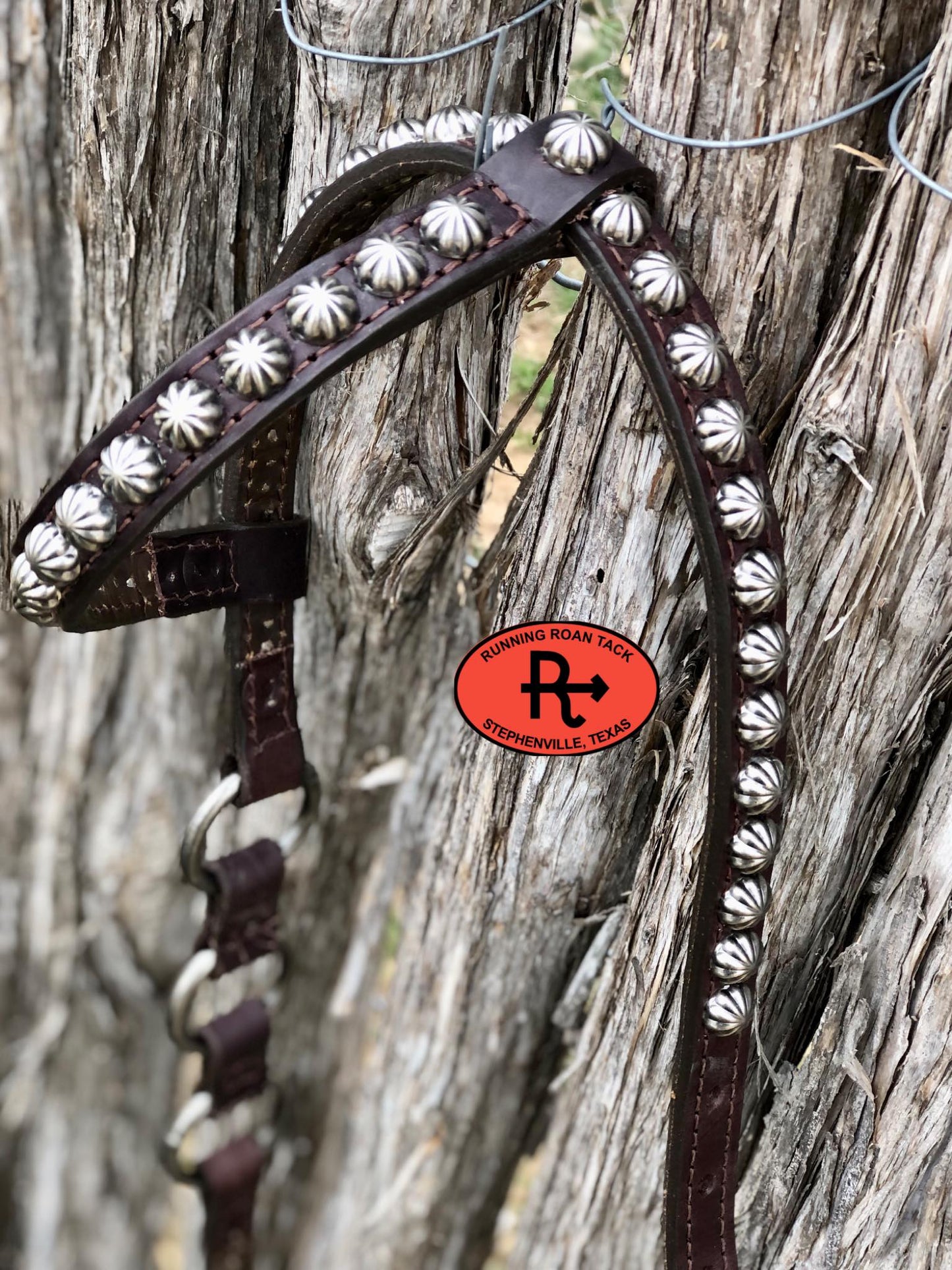 Single Ear Ring Headstall with Antique Silver Parachute Dots and Hardware 38"-42"