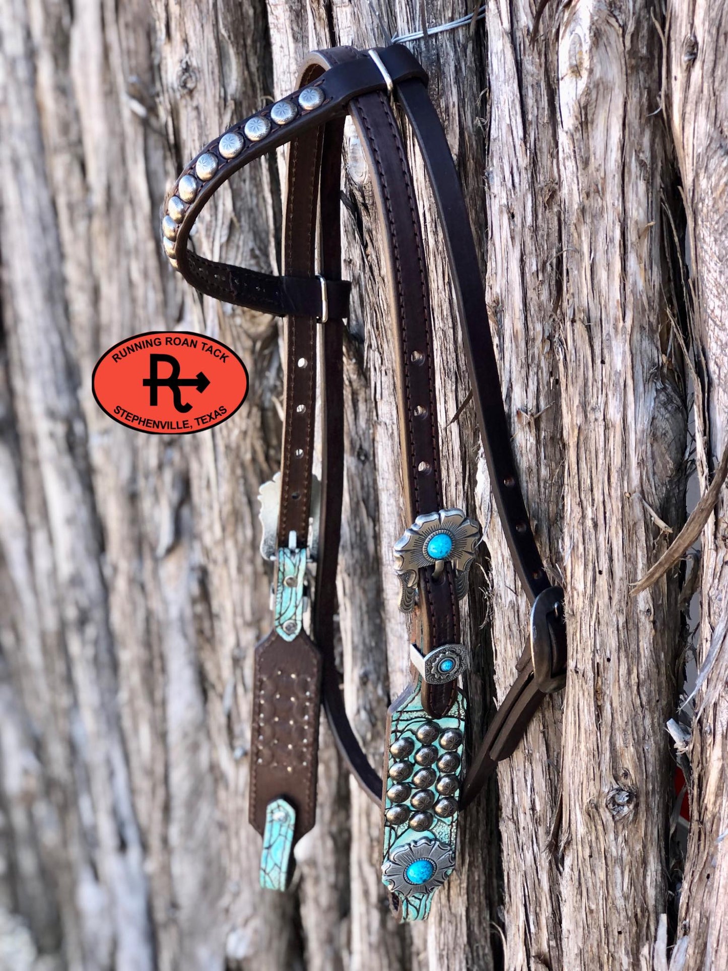 Single Ear with Throatlatch Headstall with Turquoise Croc and Flower Hardware 29"-37"