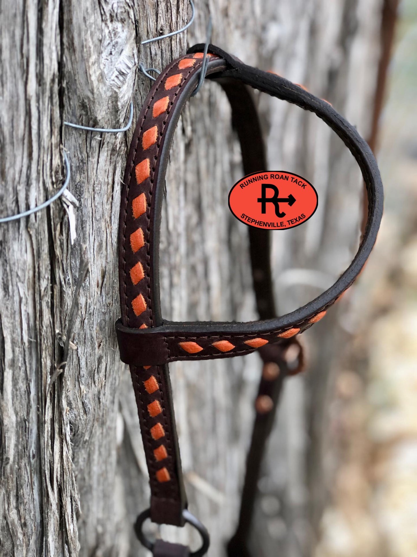 Single Ear Ring Headstall with Whisky Buckstitch and Copper Hardware 38"-42"