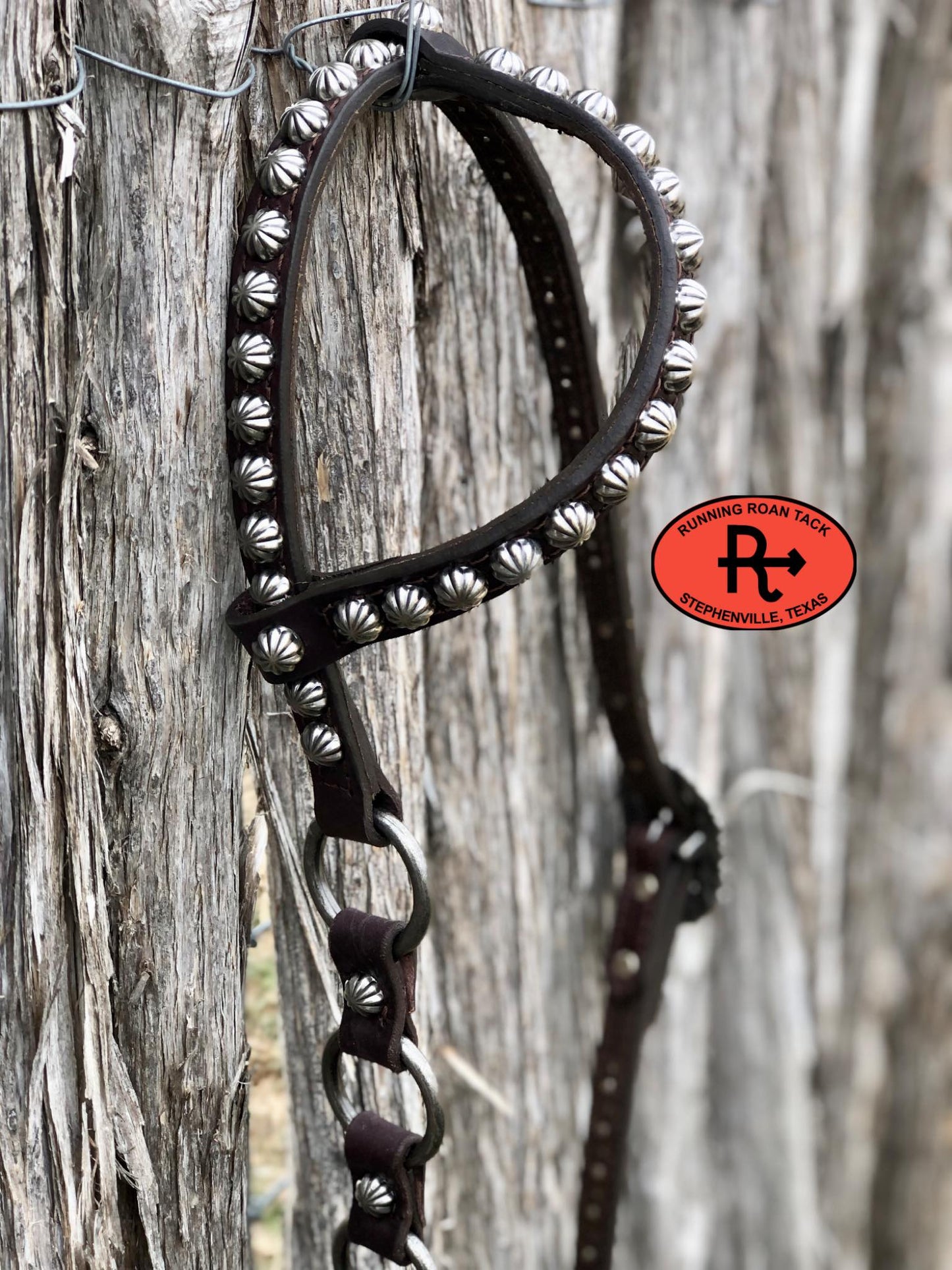 Single Ear Ring Headstall with Antique Silver Parachute Dots and Hardware 38"-42"