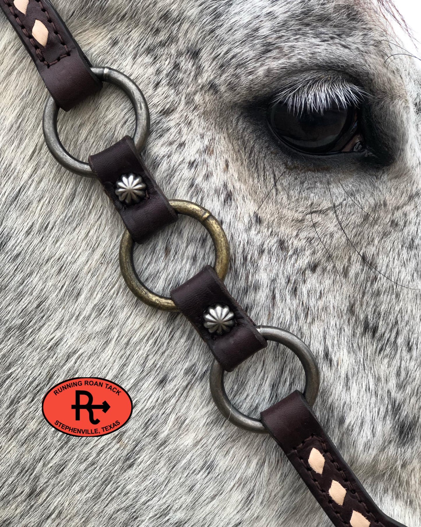 Single Ear Ring Headstall with White Buckstitch and German Silver Buckle 38"-42"