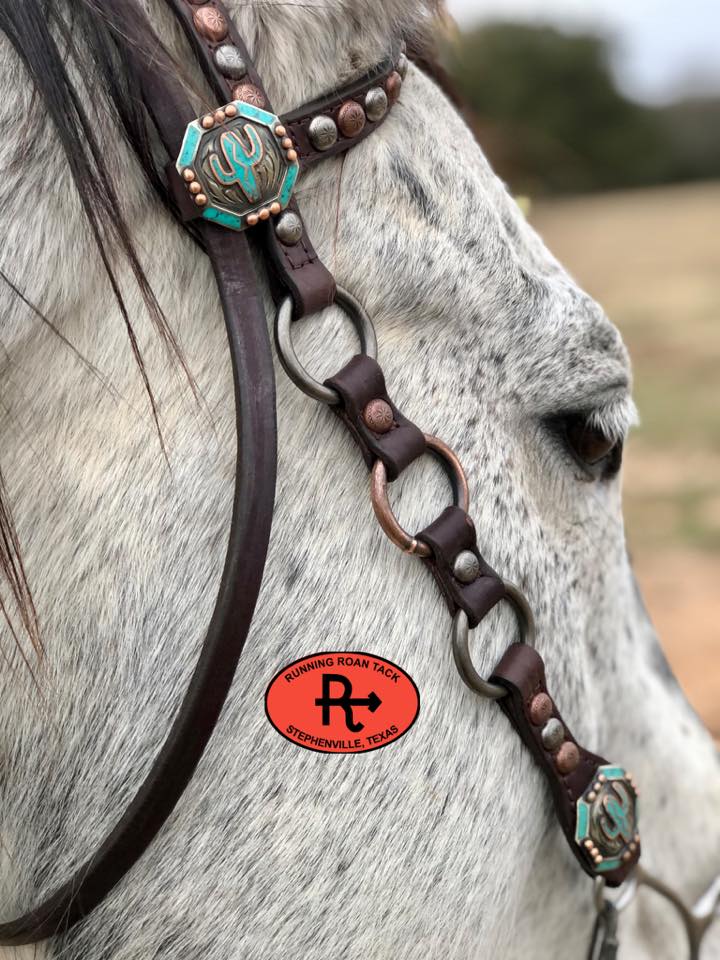 Single Ear with Throatlatch Ring Headstall with and German Silver Cactus Hardware 36"-40"