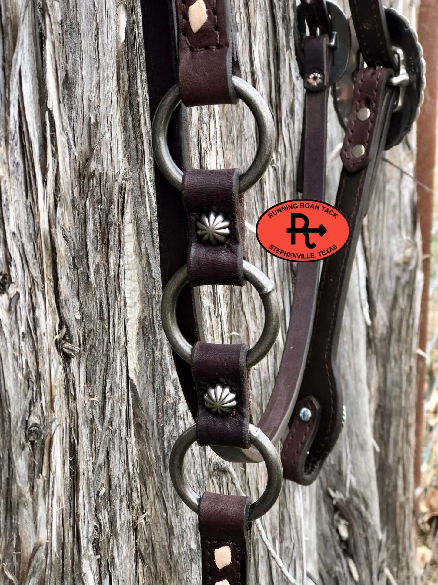 Single Ear with Throatlatch Ring Headstall with White Buckstitch and Turquoise Stone Hardware 38"-42"