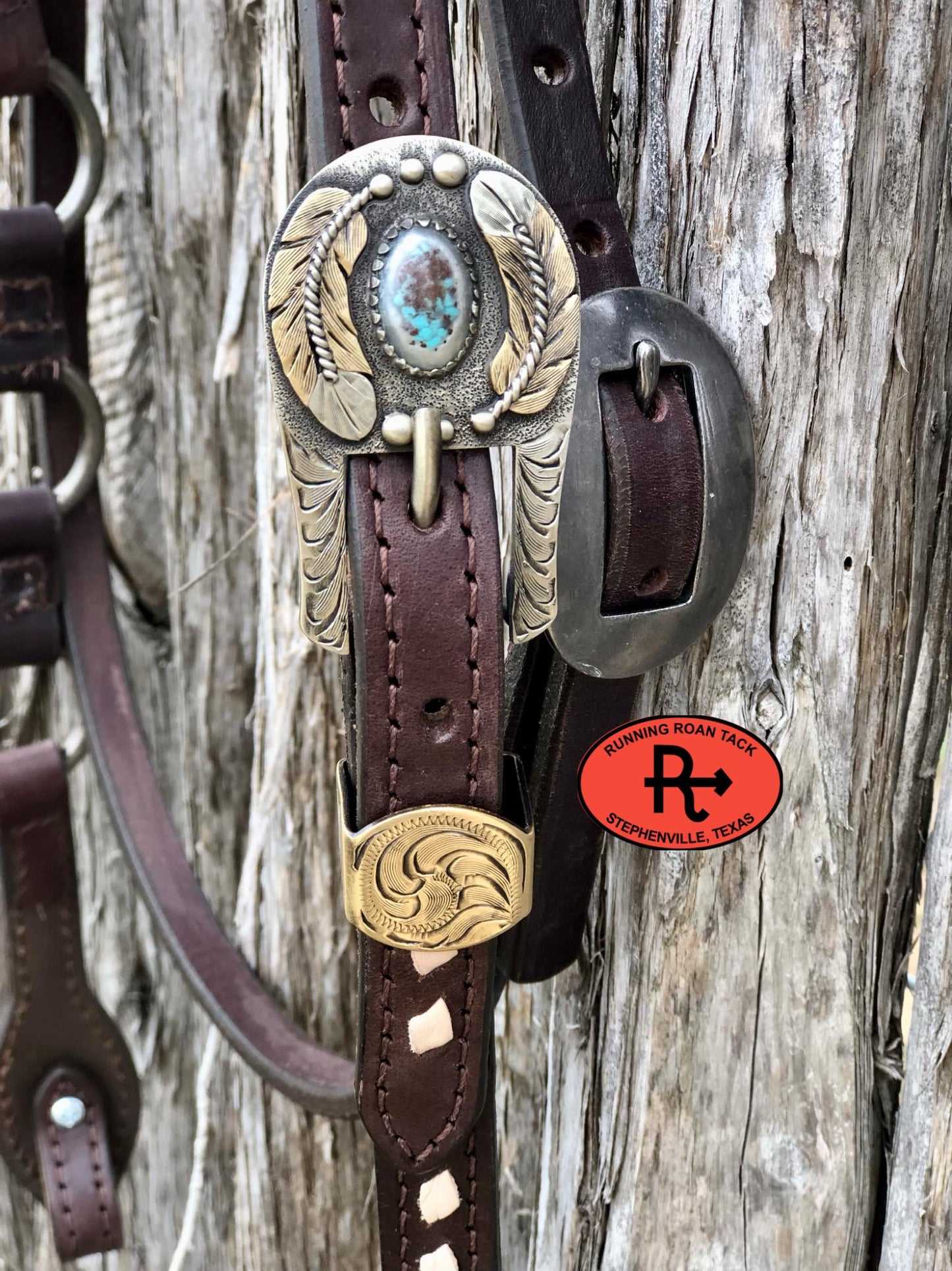 Single Ear with Throatlatch Ring Headstall with White Buckstitch and German Silver Hardware 39"-43"