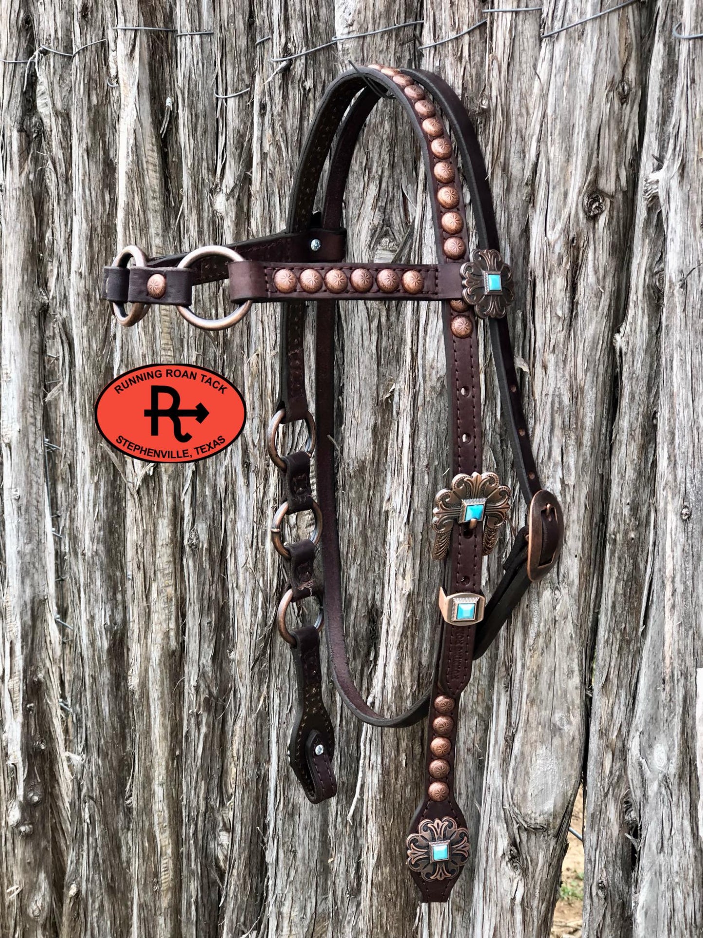 Browband Ring Headstall with Copper Madrid Hardware 38"-42"