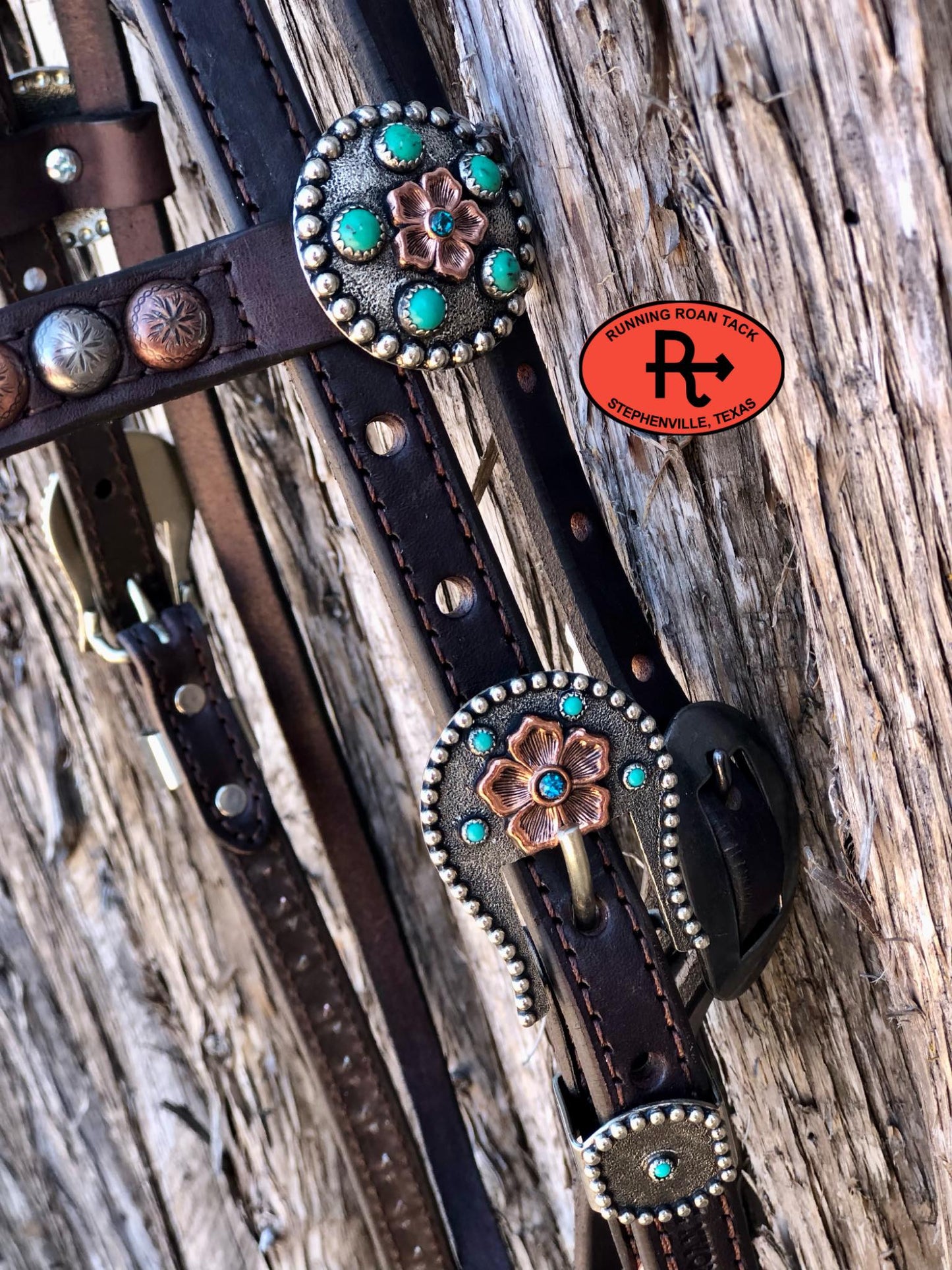 Futurity Knot Browband Headstall with Multicolor Dots and German Silver Flower Hardware 36"-43"