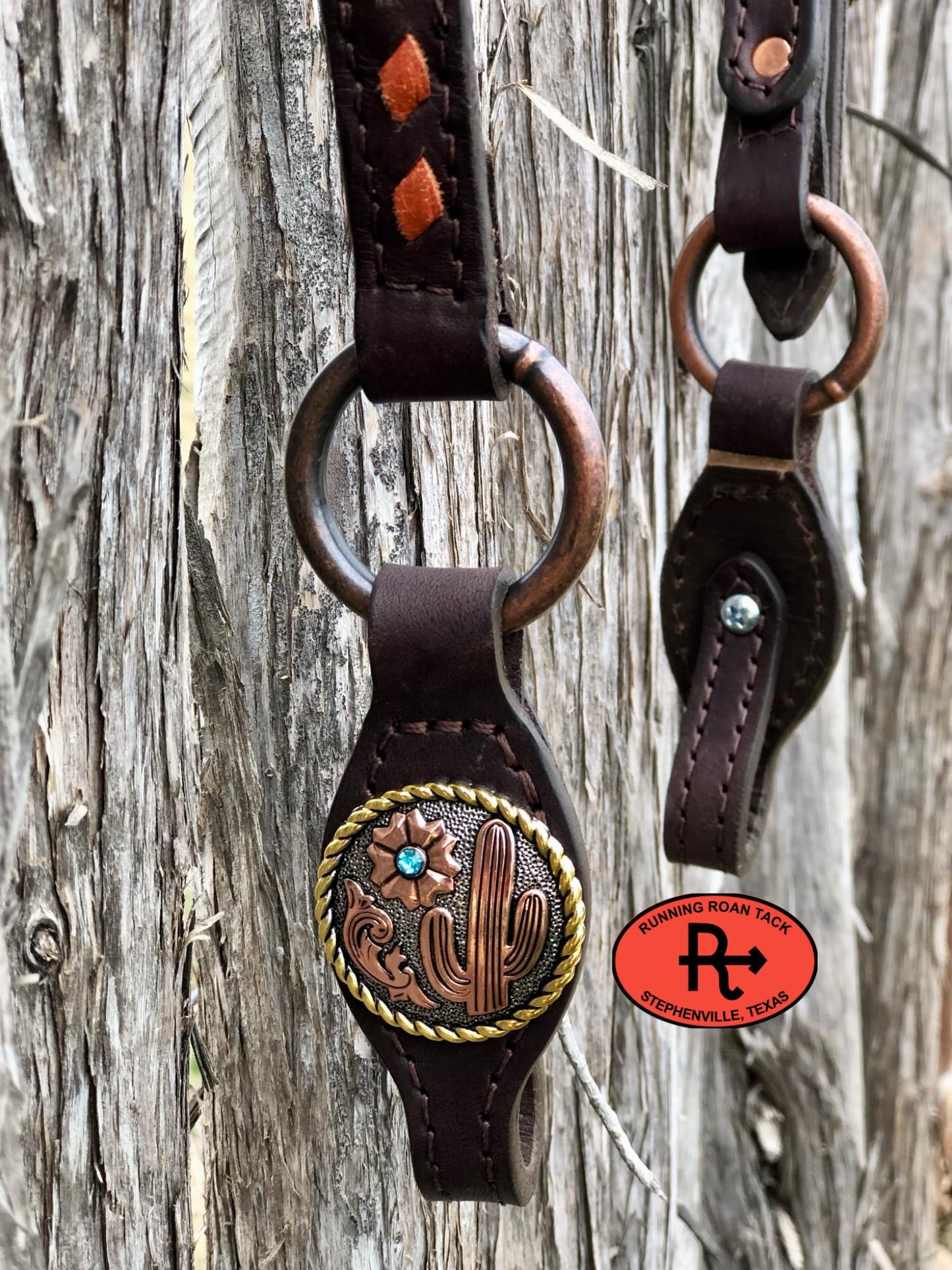 Single Ear Short Gag Ring Headstall with Whisky Buckstitch and Tricolor Desert Hardware 35"-39"