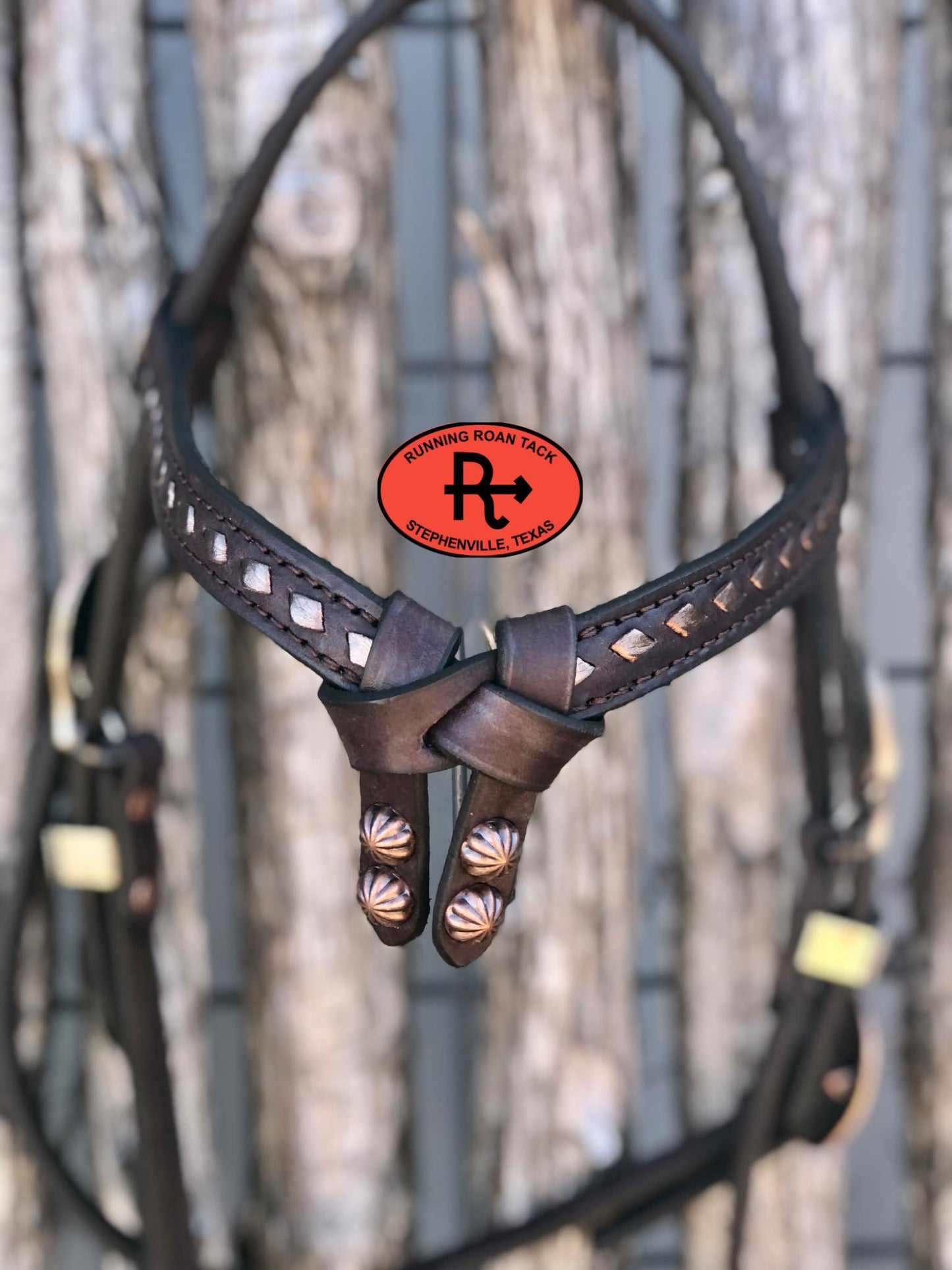 Futurity Knot Browband Headstall with Metallic Bronze Buckstitch and German Silver Cactus Hardware 36"-43"