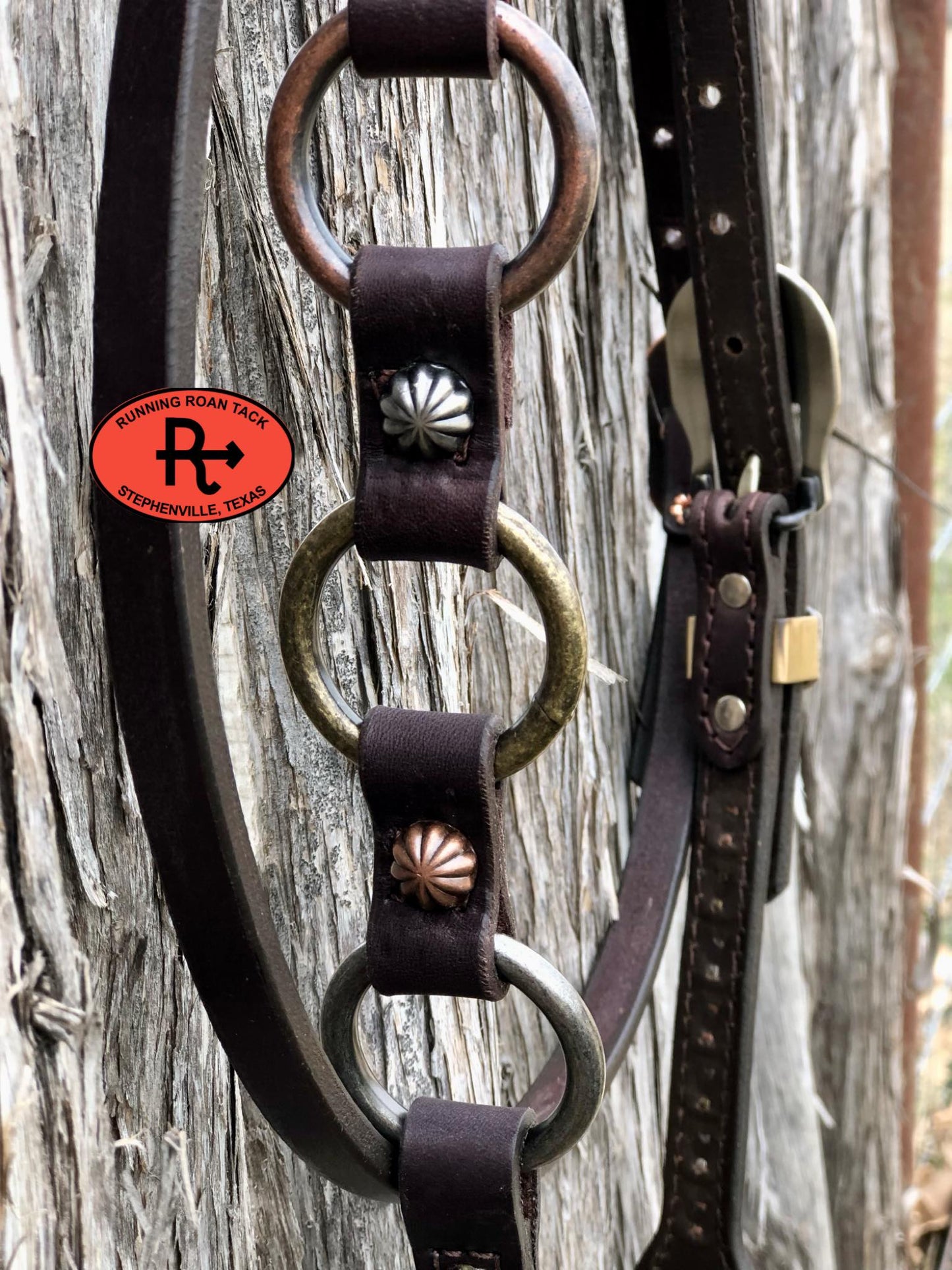 Single Ear with Throatlatch Ring Headstall with German Silver Tricolor Cactus Hardware 38"-42"