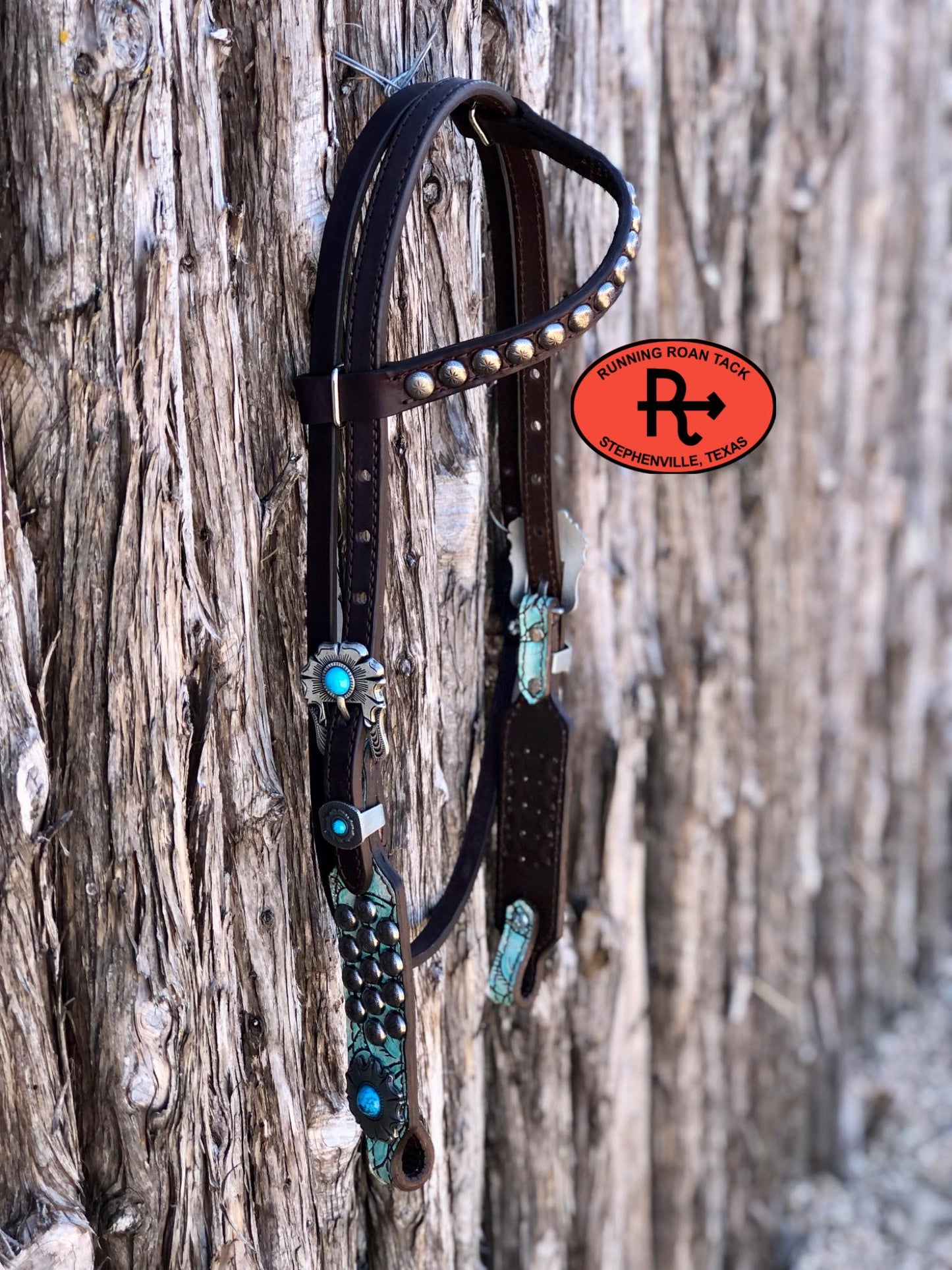 Single Ear with Throatlatch Headstall with Turquoise Croc and Flower Hardware 29"-37"