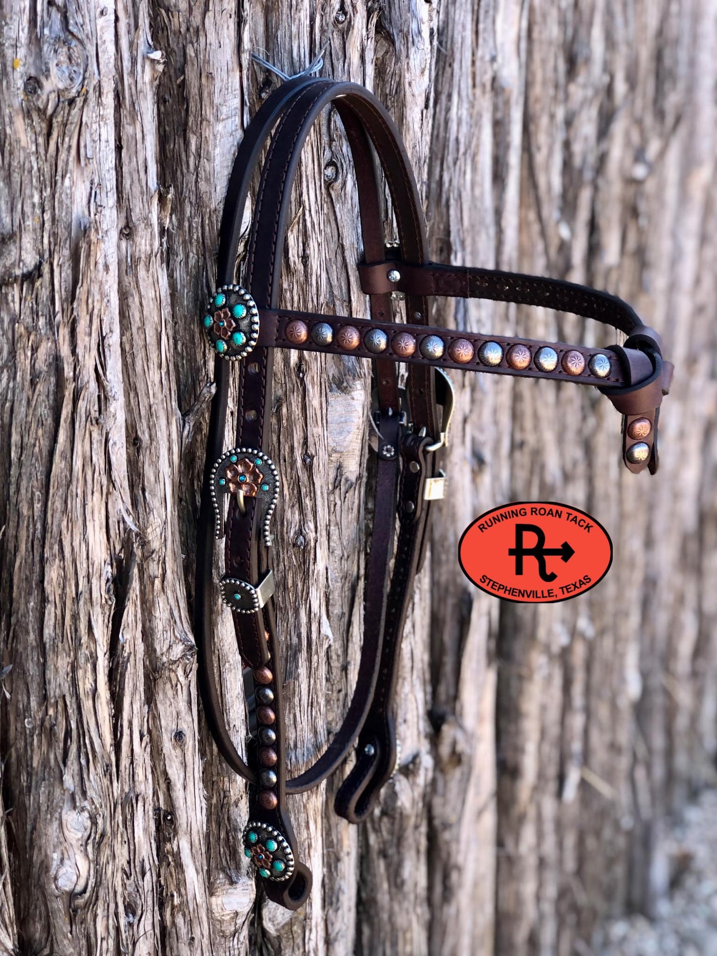 Futurity Knot Browband Headstall with Multicolor Dots and German Silver Flower Hardware 36"-43"