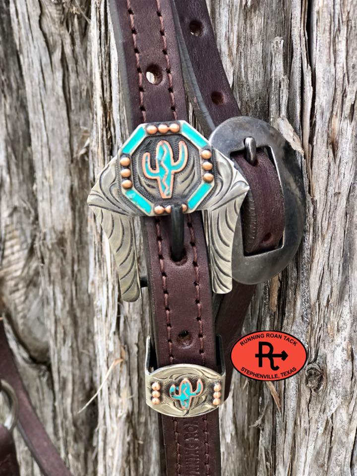 Single Ear with Throatlatch Ring Headstall with and German Silver Cactus Hardware 36"-40"