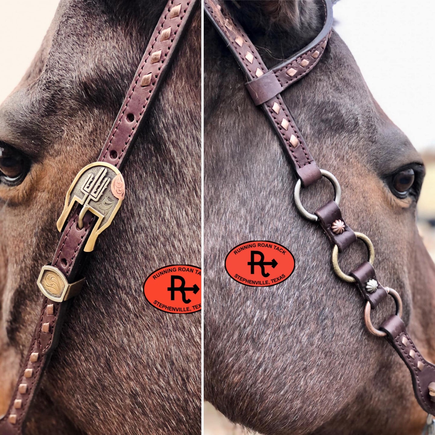 Single Ear Ring Headstall with Bronze Buckstitch and German Silver Hardware 38"-42"