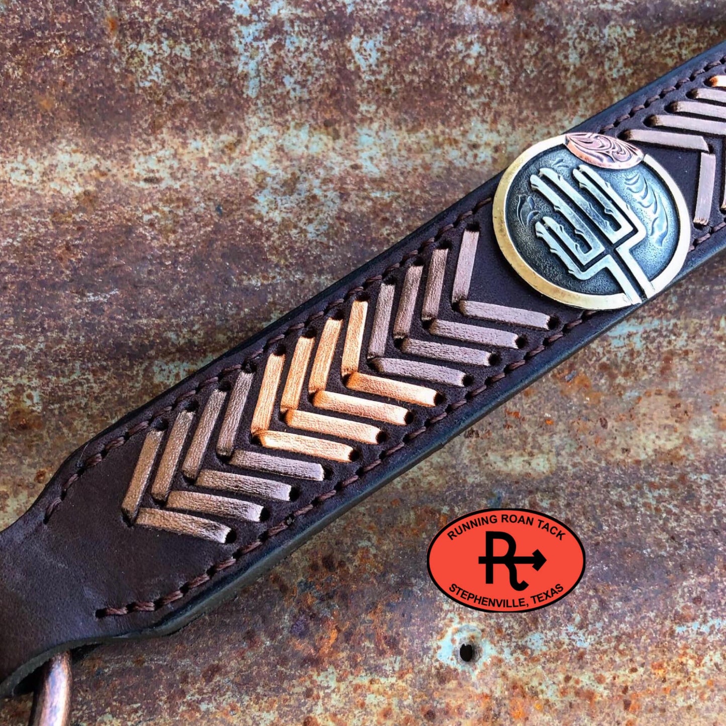 Ring Breast Collar with German Silver Desert Conchos and Metallic Copper/Bronze Lacing