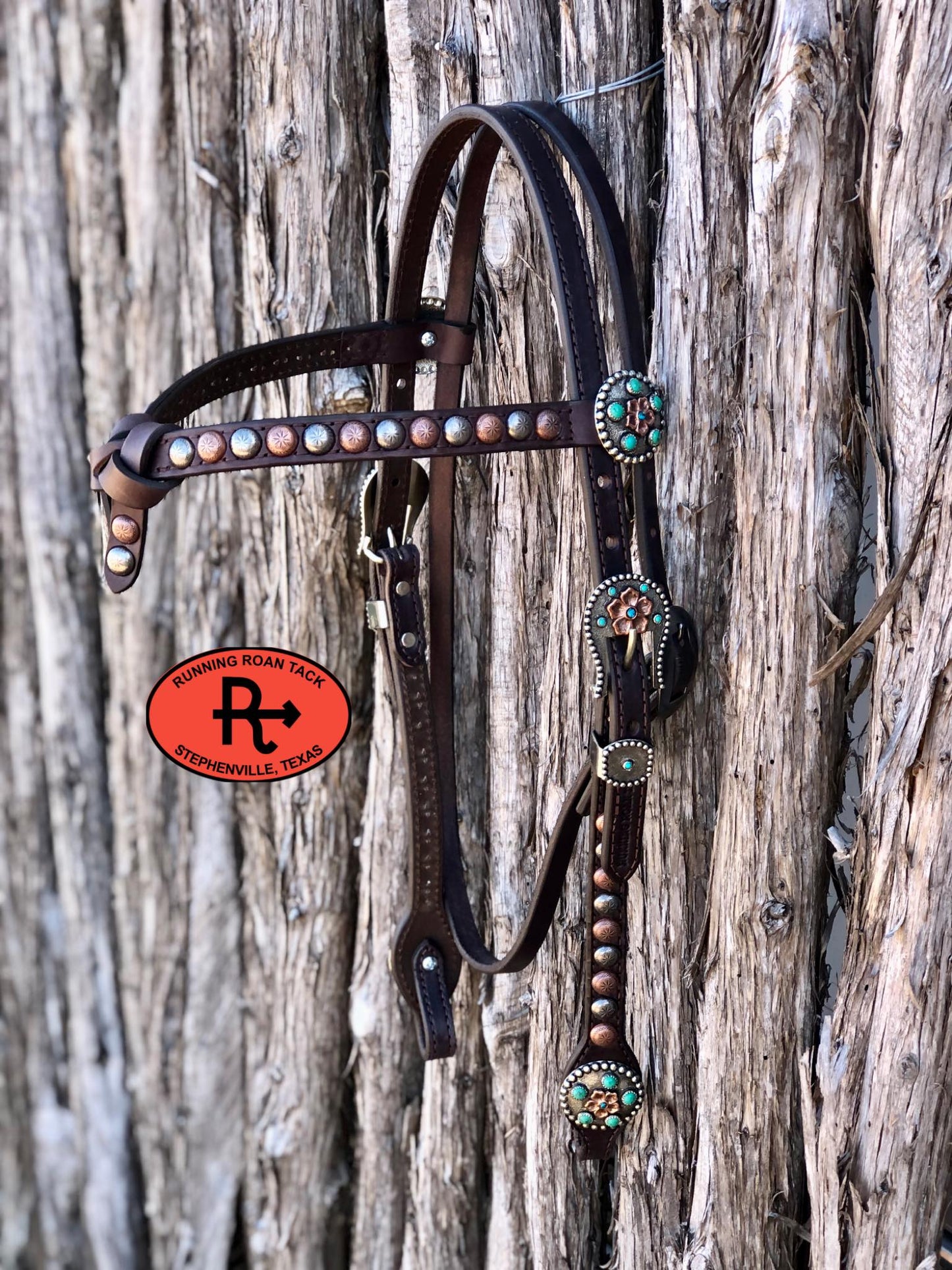 Futurity Knot Browband Headstall with Multicolor Dots and German Silver Flower Hardware 36"-43"