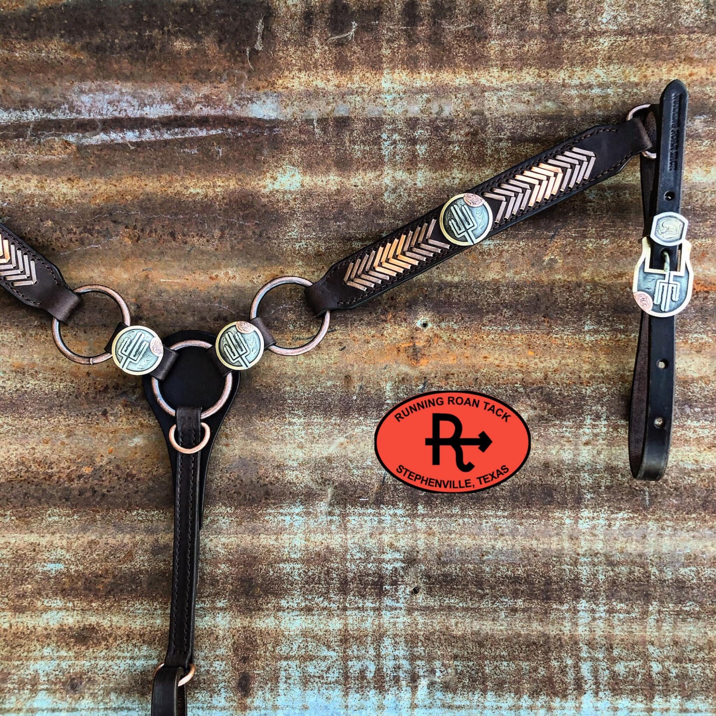 Ring Breast Collar with German Silver Desert Conchos and Metallic Copper/Bronze Lacing