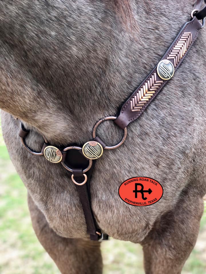 Ring Breast Collar with German Silver Desert Conchos and Metallic Copper/Bronze Lacing