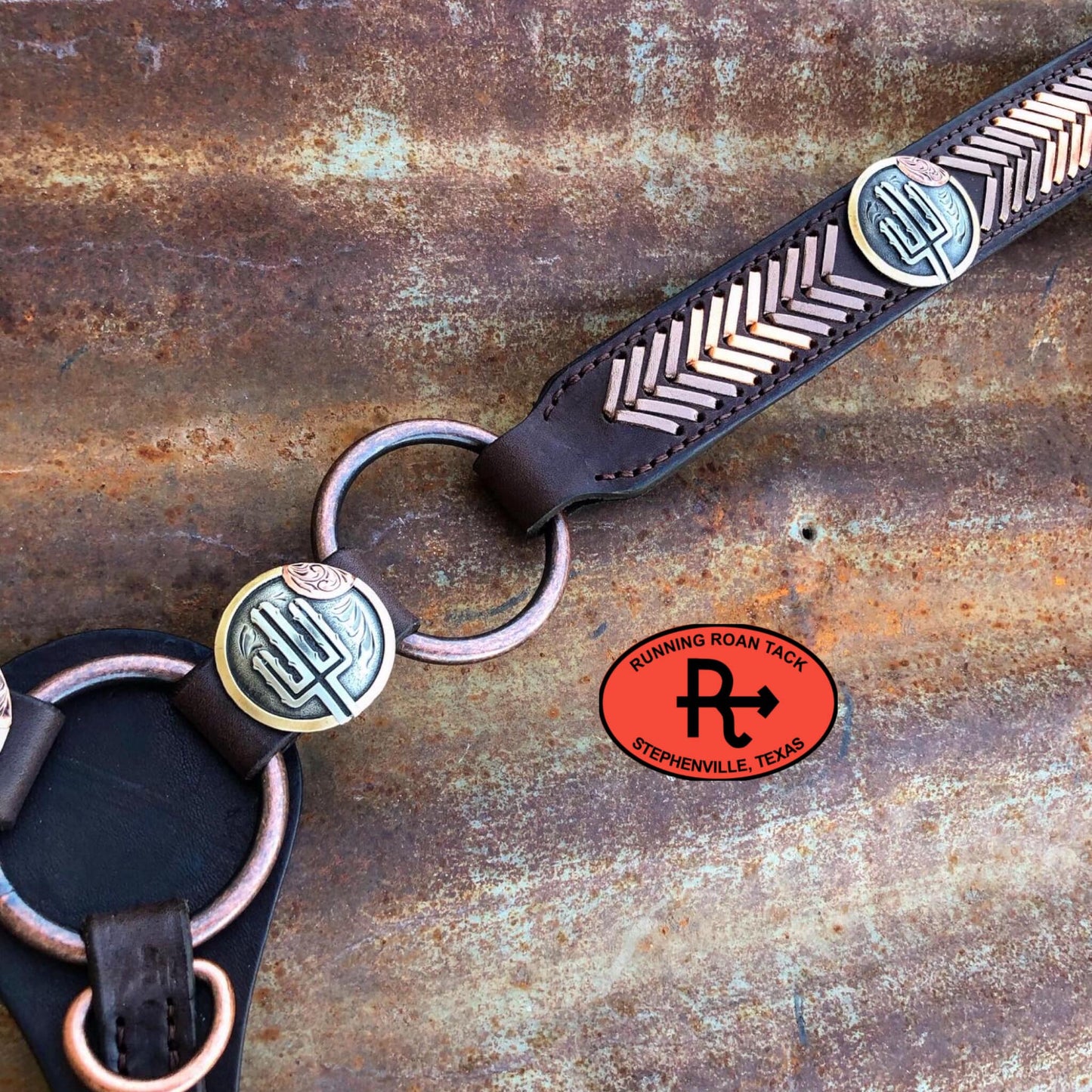 Ring Breast Collar with German Silver Desert Conchos and Metallic Copper/Bronze Lacing