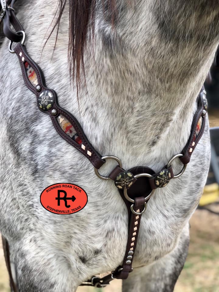 Ring Breast Collar with Inlaid Pacific Crest Wool and White Buckstitch and German Silver  Conchos