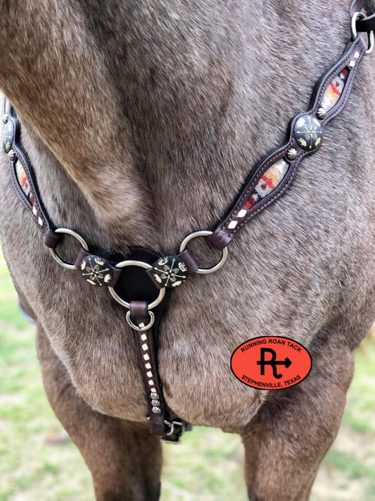 Ring Breast Collar with Inlaid Pacific Crest Wool and White Buckstitch and German Silver  Conchos