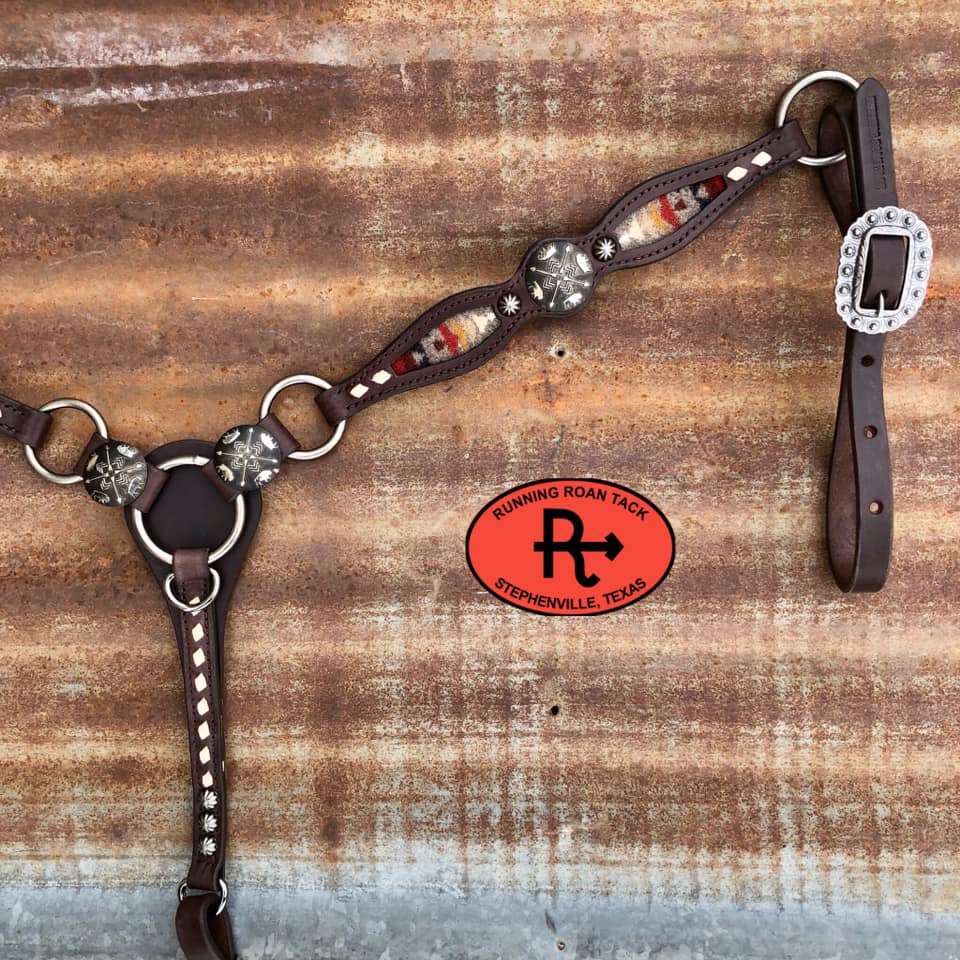 Ring Breast Collar with Inlaid Pacific Crest Wool and White Buckstitch and German Silver  Conchos