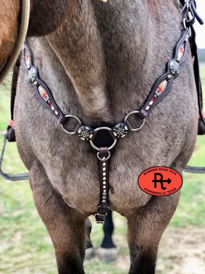 Ring Breast Collar with Inlaid Pacific Crest Wool and White Buckstitch and German Silver  Conchos